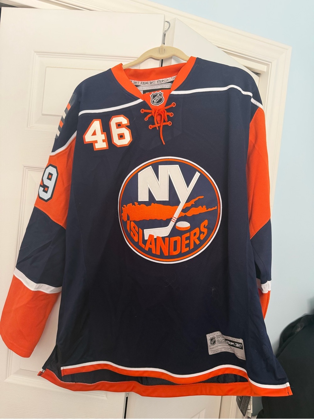 NHL New York Islanders Navy and Orange Hockey Jersey #46